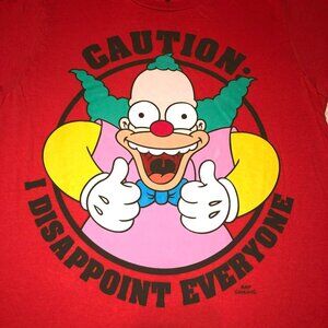 Simpsons Krusty the Clown T-Shirt Sz S Red "I Disappoint Everyone" Short Sleeve